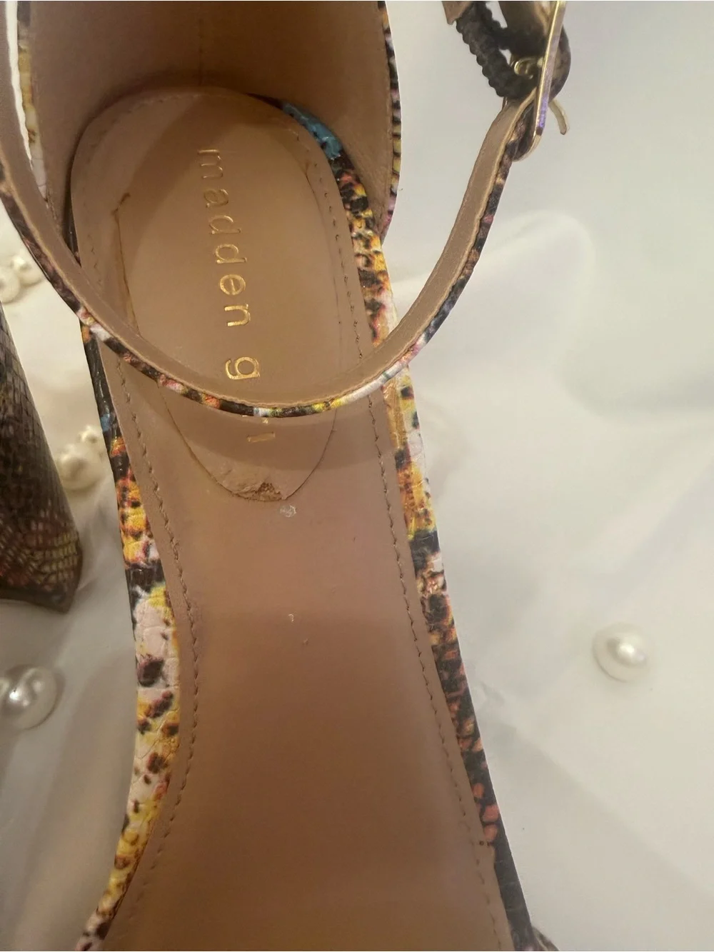 Madden Girl Multicolor Snake-Print Ankle Strap Block Heels